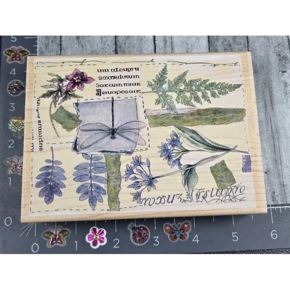 Stamps Happen Floral Collage 90288 Rubber Stamp Wood #G26